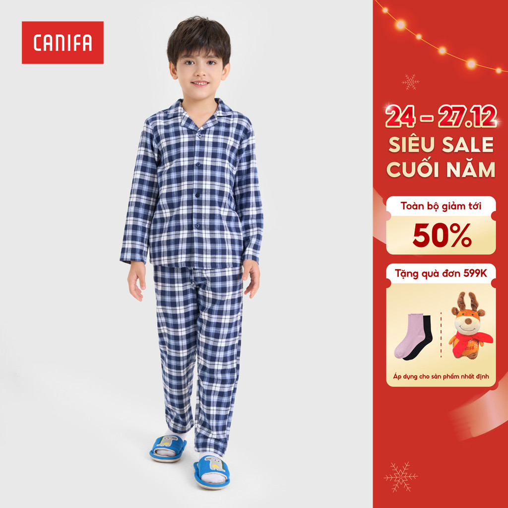 CANIFA ชุดนอนเด็กชาย ผ้าคอตตอนลายทาง 2LS24W012