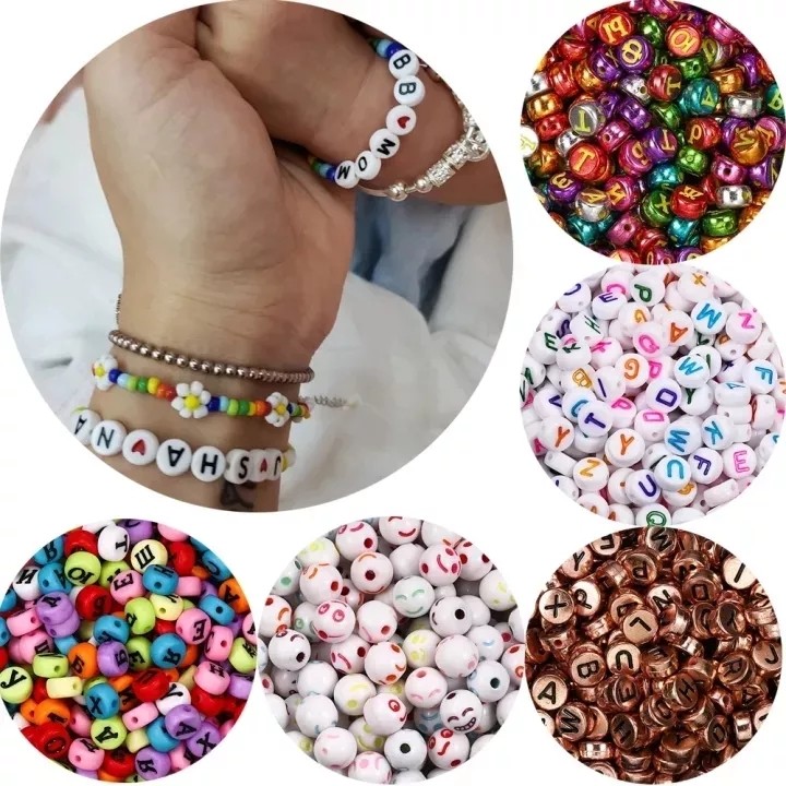 100ชิ้น ผสมภาษาอังกฤษ ลูกปัดดิจิตอล ลูกปัดตัวอักษร  DIY Charms สร้อยข้อมือสร้อยคอเครื่องประดับ จัดส่งจากไทย