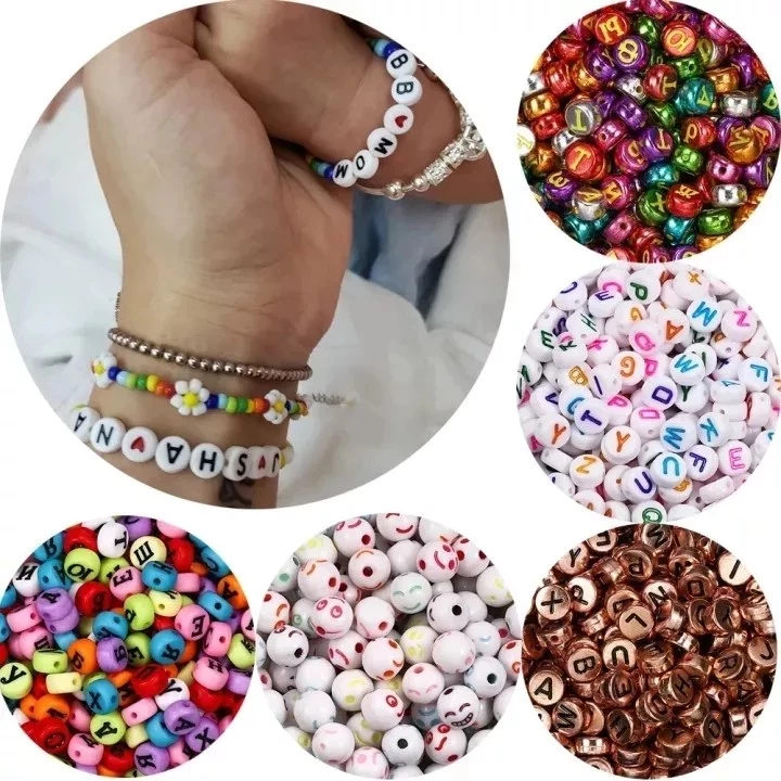 100ชิ้น ผสมภาษาอังกฤษ ลูกปัดดิจิตอล ลูกปัดตัวอักษร DIY Charms สร้อยข้อมือสร้อยคอเครื่องประดับ จัดส่งจากไทย