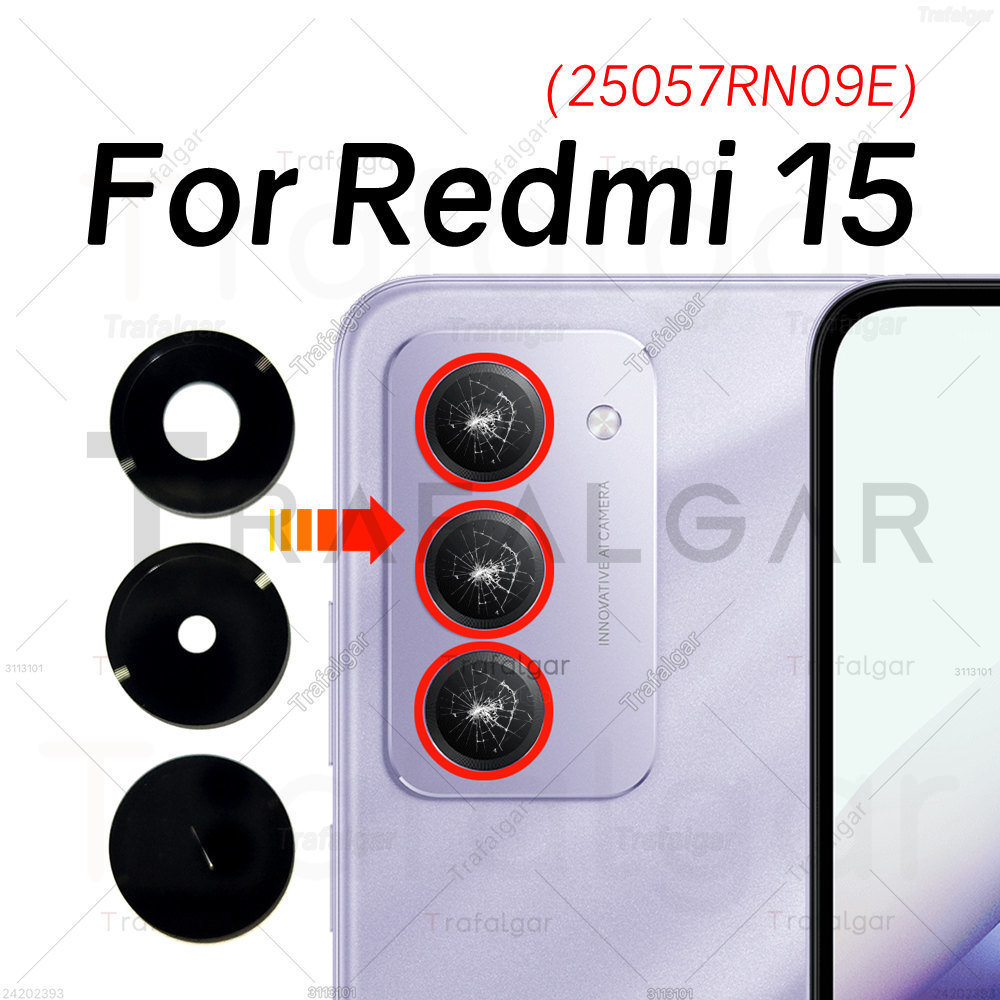 เลนส์กล้องด้านหลังสําหรับ Xiaomi Redmi 15 5G 25057RN09E ฝาครอบกล้องเปลี่ยนด้วยสติกเกอร์กาว