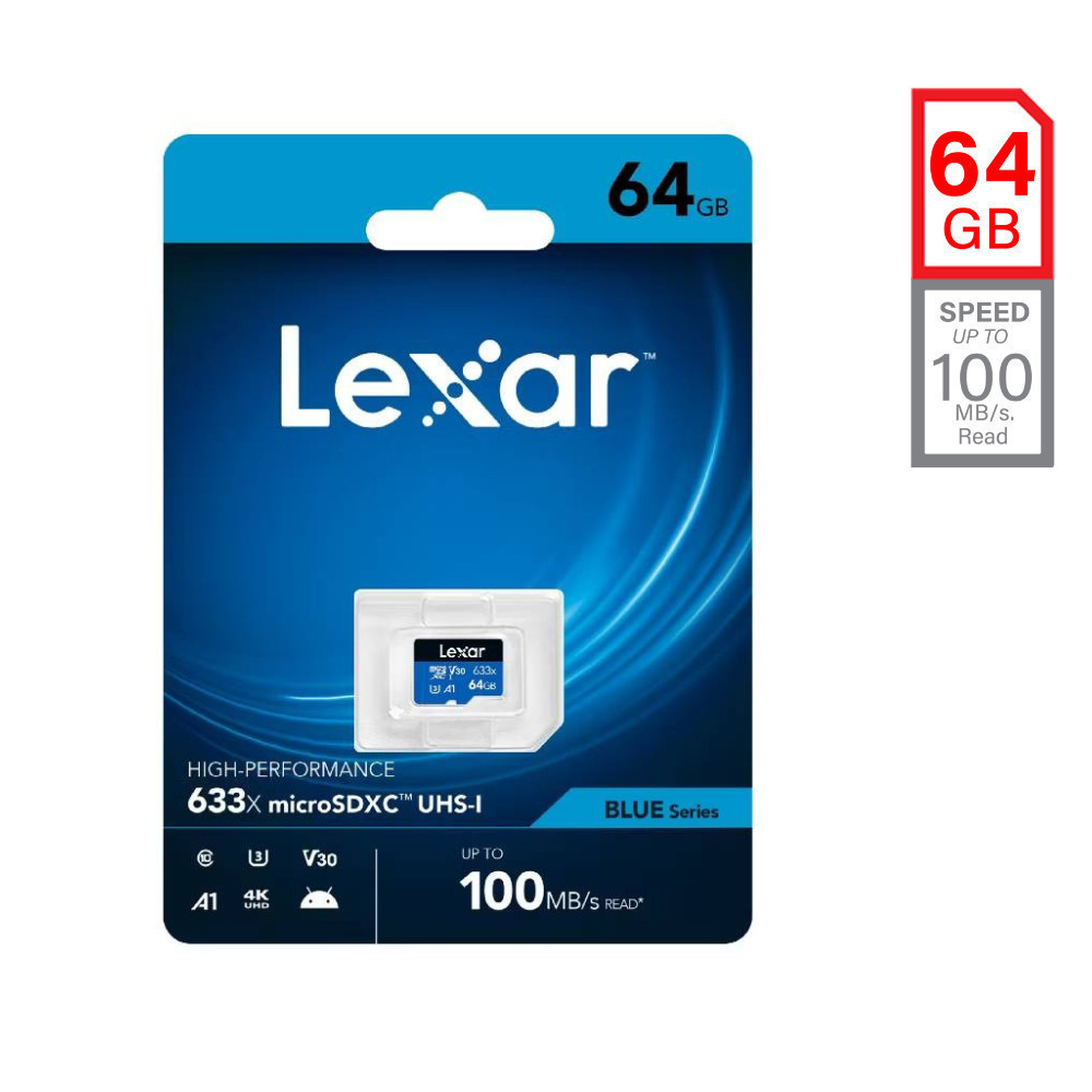 (ส่งด่วน) LEXAR High-Performance Micro SDcard 64GB (100MB/s) BLUE UHS-I C10 Memory Card เมม โทรศัพท์