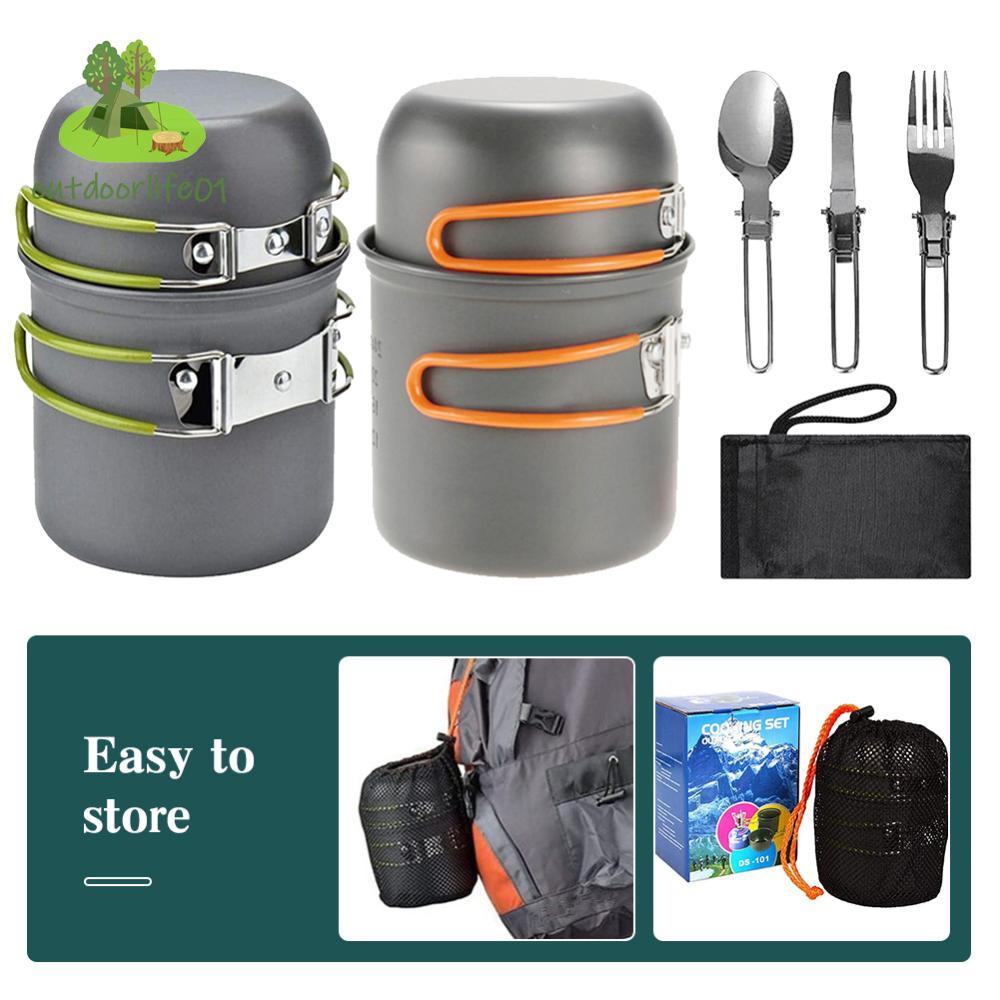 【Outdoorlife01.th】โอเดล กลางแจ้งหม้อบนโต๊ะอาหารชุดอลูมิเนียมอัลลอยด์ตั้งแคมป์ทําอาหารชุดพร้อมที่จับเดินทางช้อนส้อมเครื่องครัวสําหรับตั้งแคมป์1-2คน