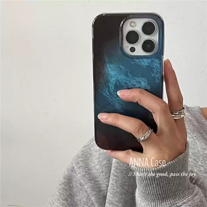 Ins สีดําสีฟ้าGradientรูปแบบเลเซอร์Glacierเคสโทรศัพท์Anti-FallสําหรับiPhone 16 Promax 15 Promax 11 12 13 14plus 11 Pro Max X XS XR XS Max 78 7Plus – โปรปัง