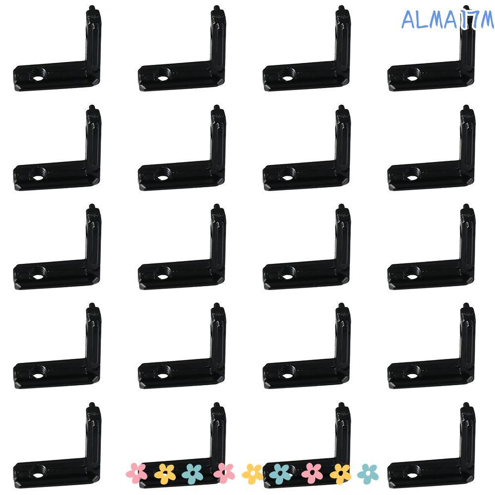 ALMA1 20 ชิ้นภายใน, สีดํา 2020 Series มุมเชื่อมต่อ, วงเล็บฮาร์ดแวร์พร้อมสกรู L-Shape Extrusion มุม 2