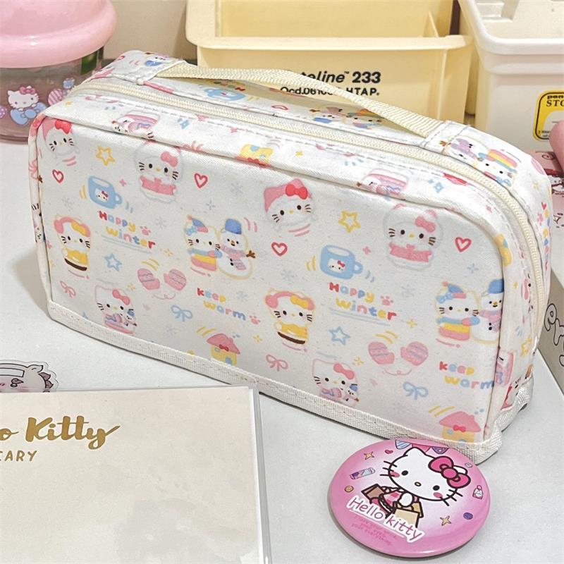 <zhuliye123> น่ารัก Hello Kitty พับมือถือกล่องดินสอ KT Cat ความจุขนาดใหญ่กระเป๋าเก็บแบบพกพา Girly นั