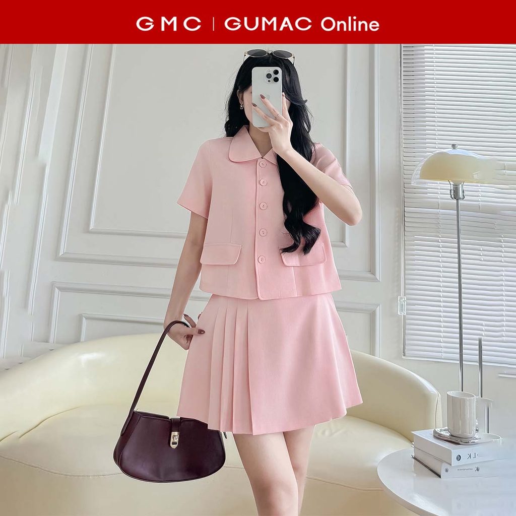 ชุดเดี่ยว GUMP เสื้อแฟชั่นคอปกดอกบัวกลม LAF0808 - กระโปรงทรงเอสั้น LVF0809