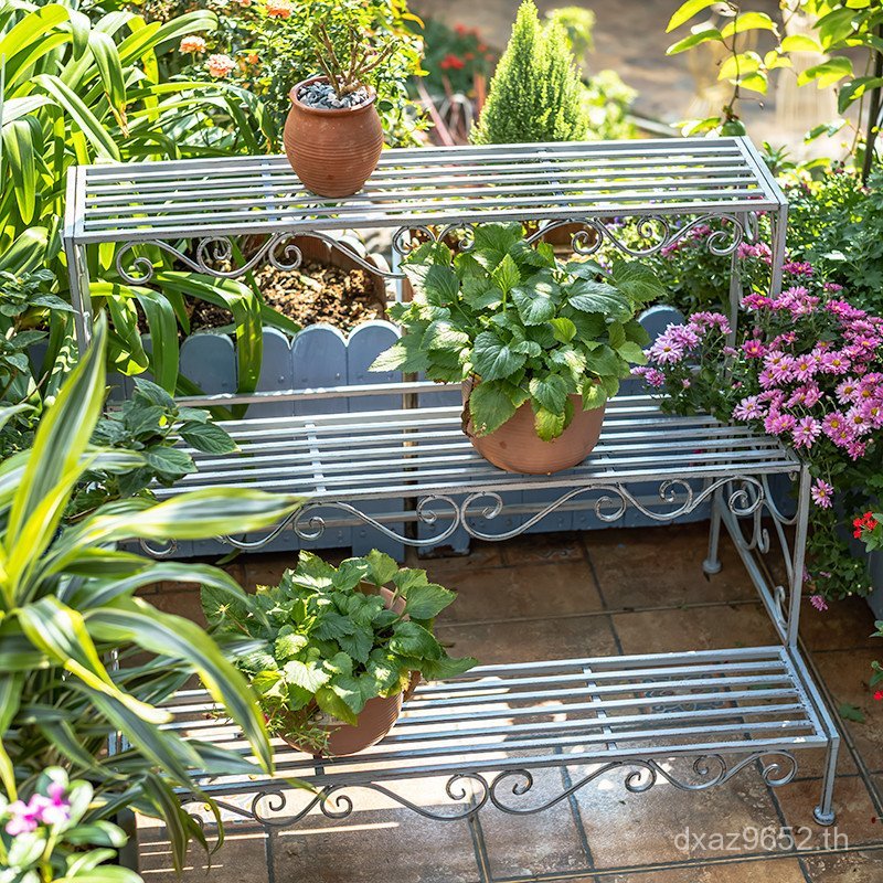 ครึ่งวงกลมขาตั้งดอกไม้ชั้นวางดอกไม้สไตล์ใหม่สวน Retro Multi-Layer ตกแต่งชั้นกลางแจ้ง Courtyard Iron 