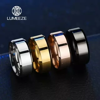 LUMEZE 4 มม./8 มม.Charm เครื่องประดับแหวนสําหรับผู้ชายผู้หญิงสแตนเลสสีดําแหวนงานแต่งงานหมั้น Band คุณภาพ Matte ชายเครื่องประดับ A37 #