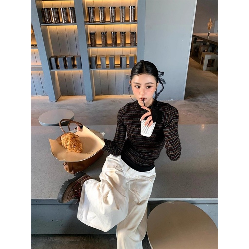 เสื้อไหมพรมลายทางสำหรับฤดูใบไม้ร่วงและฤดูหนาว ฐานด้านบน - รูปที่ 5