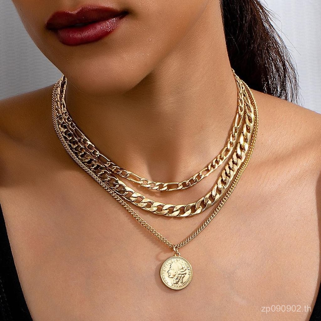 Layered Gold Pirate Necklace for Women Chunky Chain Pirate Jewelry 80s 90s Coin Pendant Necklace Pir