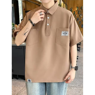 เสื้อดำคอปก สีดำ เสื้อเชิ้ตแขนสั้นสีสะอาดเสื้อเชิ้ตแขนสั้นสามสีตัวเลือก M-3XL