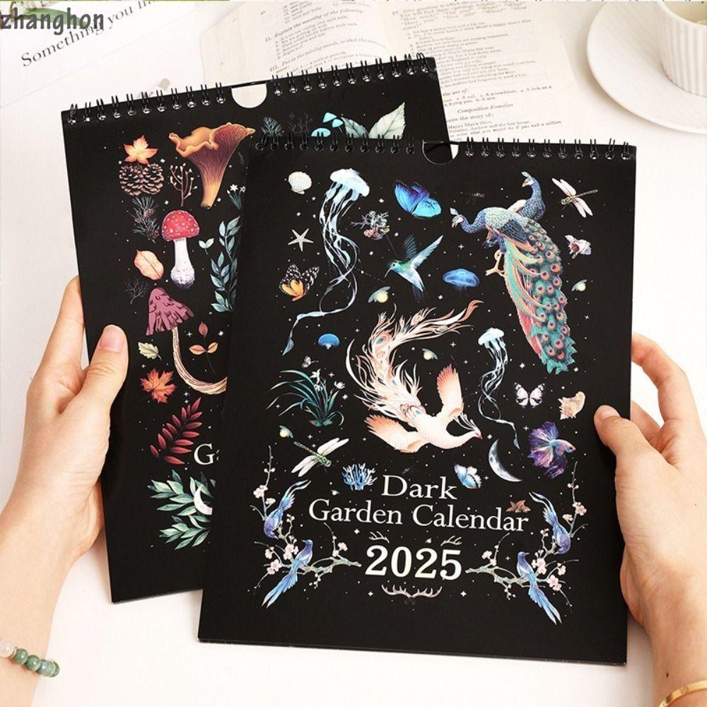 ZHANGHONG 2025 ปฏิทิน, Dark Garden Hangable Wall Calendar, High Quality Mystery Garden Daily Weekly 