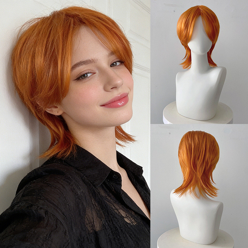 Wolf Cut Mullet วิกผมสังเคราะห์สั้นผมชั้นธรรมชาติสําหรับผู้หญิงผู้ชาย