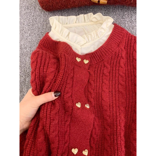 เสื้อ sweater sculptor sweater sweater set สวิตช์erdem เซทแจ็คเก็ตสีแดงแบบถักสำหรับผู้หญิง ออกแบบใหม