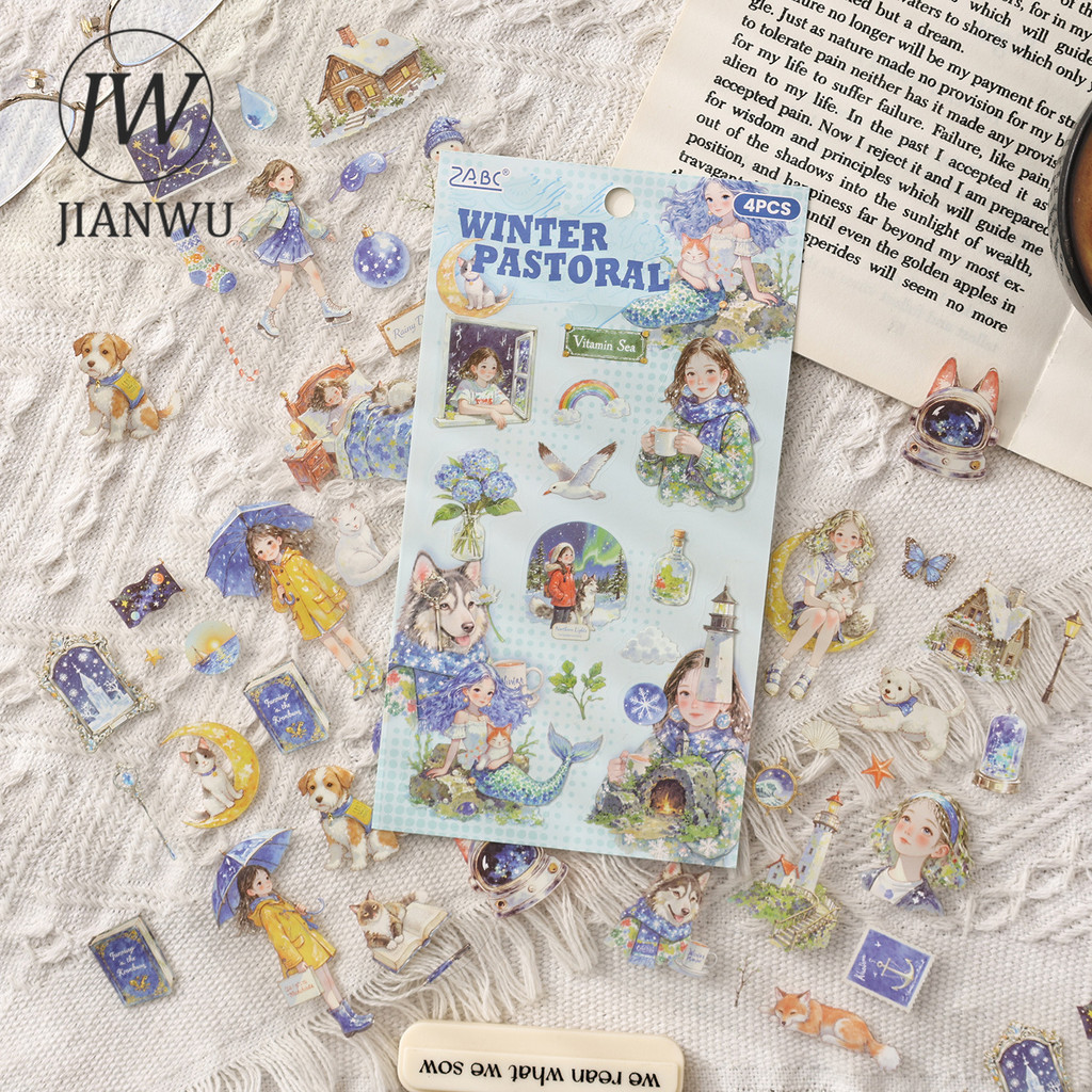 JIANWU ที่น่าสนใจ Travel Series Kawaii สาวตัวละครภูมิทัศน์วัสดุ Collage PET สติกเกอร์ Creative DIY Journal เครื่องเขียน