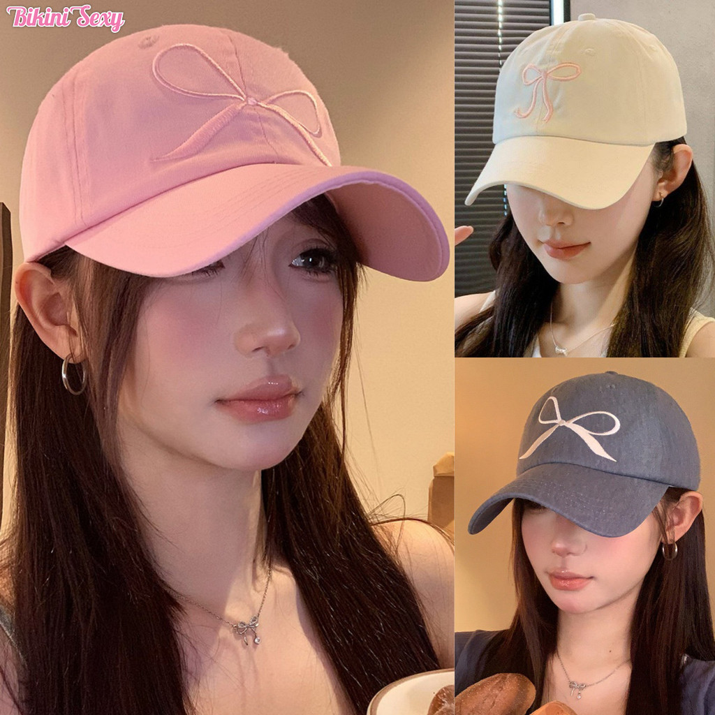 🎀🎀หมวกเบสบอล หมวกกันแดดผู้หญิง หมวกปีกยาว วินเทจ ลวดลายโบว์ พร้อมส่ง กันuv ส่งจากไทย