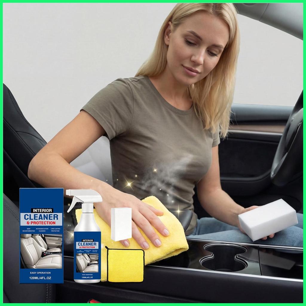 สเปรย์ภายในรถ Trim Shine Detailing Spray พร้อมฟองน้ําและผ้าเช็ดตัวรถ Trim Restorer Cleaner สําหรับ D