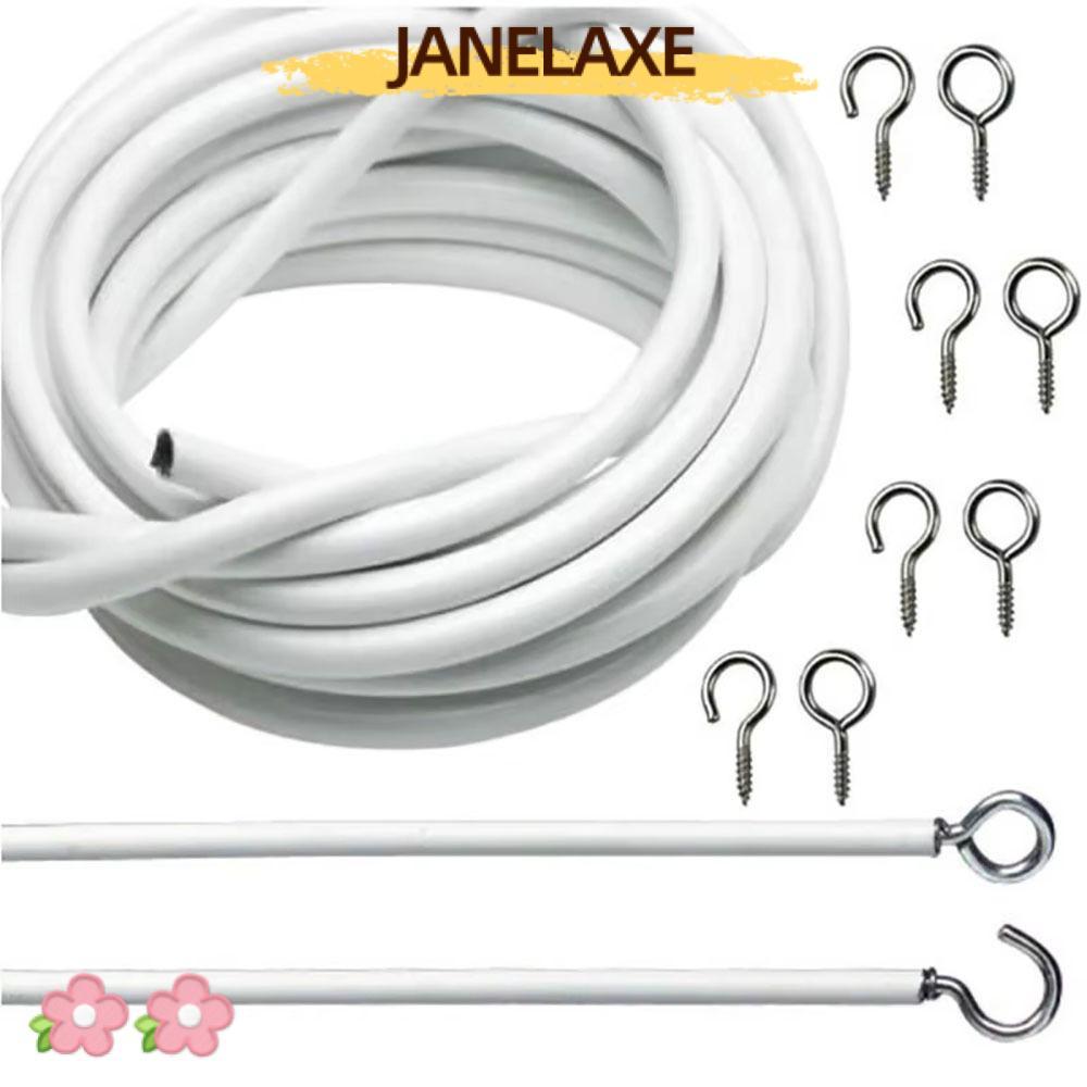 JANELAXE932JN 1 ชุดสายไฟหน้าต่าง, เชือกสปริงผ้าม่านเหล็ก PVC สีขาว, ทนทานพร้อม HOOKS EYES 2/3/4/5 เม