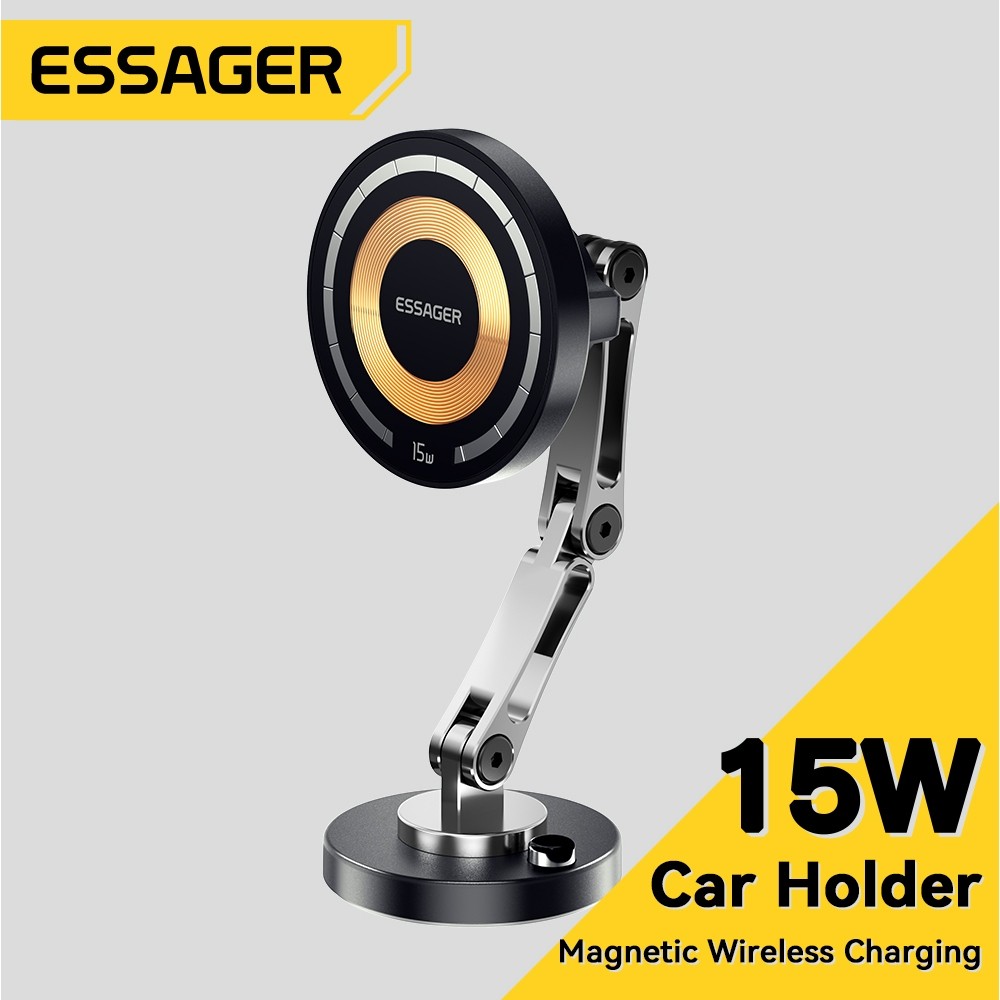 Essager 15w ขาตั้งแม่เหล็กในรถยนต์ชาร์จไร้สายสําหรับโทรศัพท์ IP Android