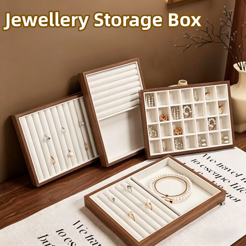 Jewellery กล่องวอลนัทลายไม้ Jewellery ถาด Organizer ผู้ถือน้ําหอมถาดกล่องเก็บโต๊ะ
