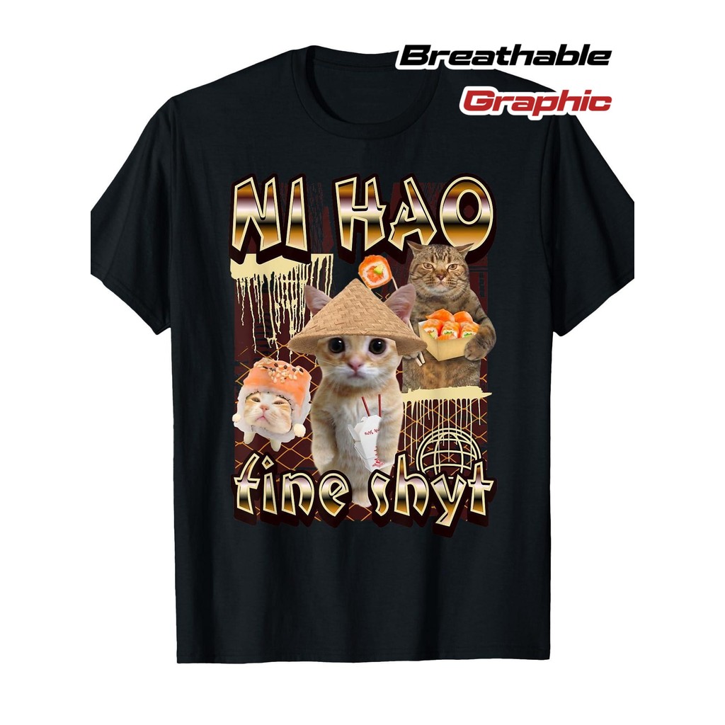 เสื้อยืดผู้ชายลายมีม Gen Z ตลก - เสื้อคอกลมพิมพ์ลายอักษรจีนและแมวน่ารักใส่หมวก - ไซส์ปกติสำหรับทุกวันและโอกาสพิเศษ - เสื