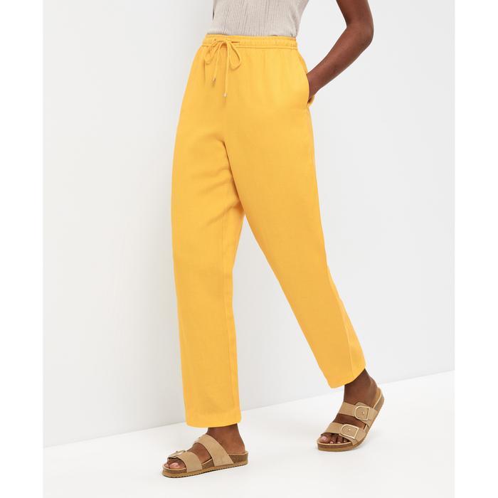 Oysho Slim Fit กางเกงผ้าลินินผสมสีเหลือง - ไซส์ XS