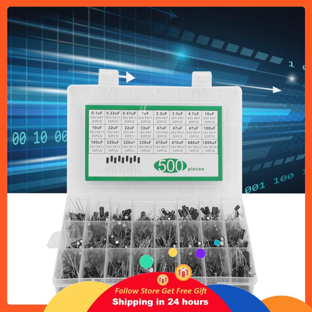 Supergoodsales Supergoodsales Fafeicy Electrolytic Capacitor Assortment Box Kit 500 ชิ้น 24 มูลค่า 0