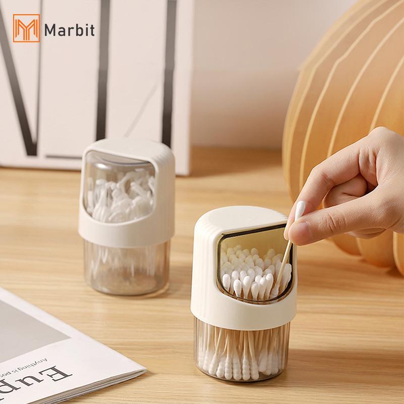 Marbit โปร่งใสผ้าฝ้าย Swab กล่องเก็บหมุนพร้อมฝาปิดกันฝุ่นเดสก์ท็อปสําลีกล่องเก็บพลาสติก Toothpi Storage Jar null