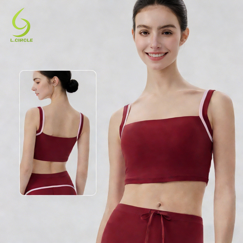 L.CIRCLE Yoga Sport Bra Cool Fixed Cup Contrast Color Nude