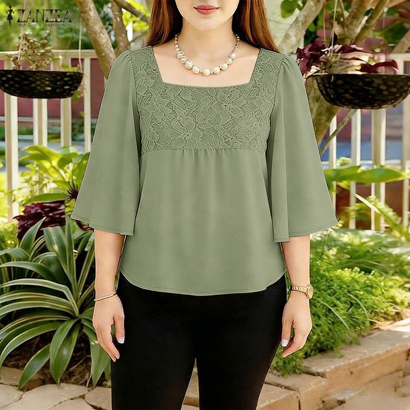ZANZEA เสื้อเบลาส์แขน 3/4 สไตล์เกาหลีสำหรับผู้หญิง — صورة 5