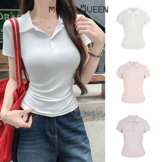 < MOSESQUEEN > เสื้อตัวเต็มตัวแบบพับเป็นเอกลักษณ์ ด้านหน้าแขนสั้น คอไลค์รา รูปทรงนุ่มนวลและเรียบเนียน #63568
