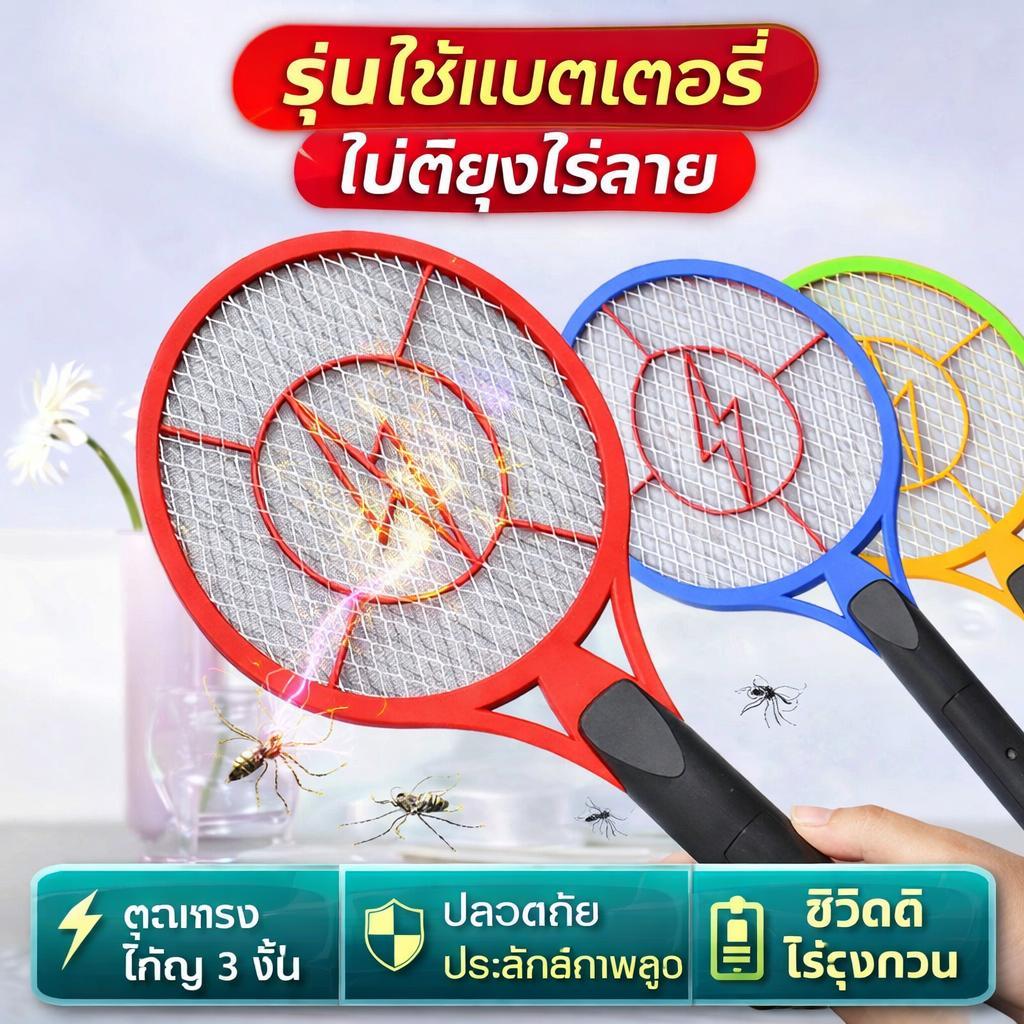 ไม้ตียุงไฟฟ้า ชาร์จได้ มีไฟ LED ใยตาข่ายขนาดใหญ่ กำจัดยุงและแมลงวัน ใช้งานในบ้าน