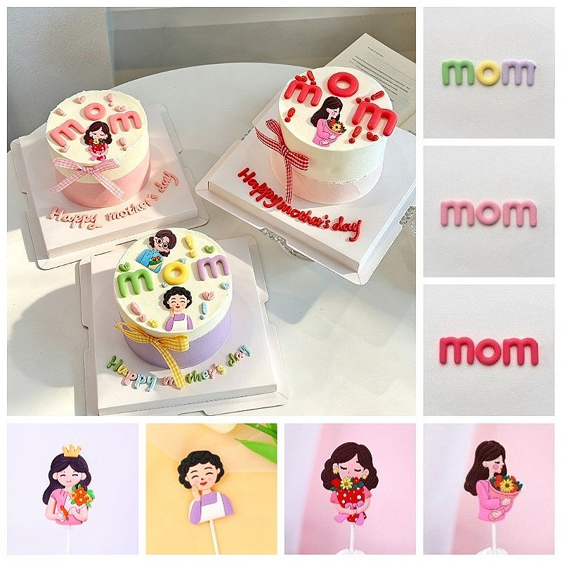 Happy Mothers Day Soft Rubber Cake Decor Set - Mom Themed Toppers for Mothers Day Baking
