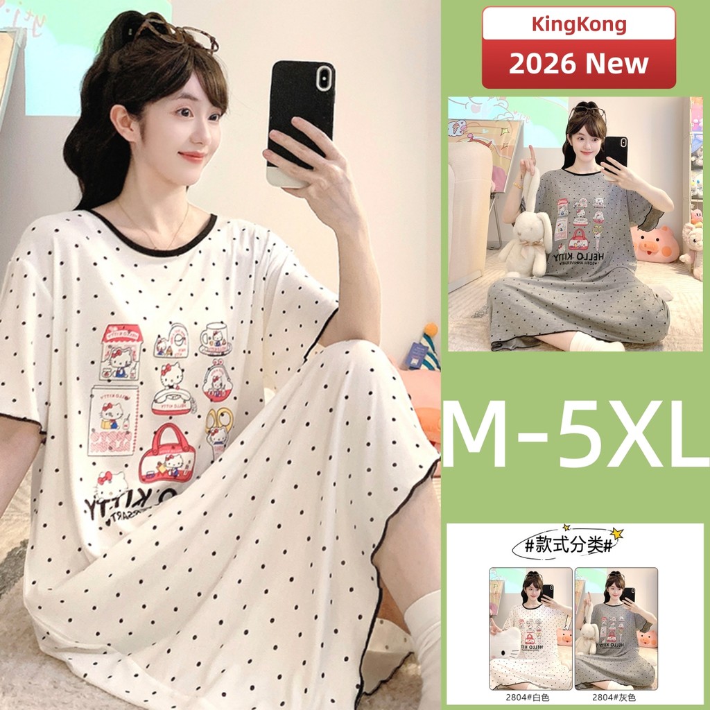 ชุดราตรียาวสำหรับผู้หญิง ทำจาก_modal_ ลายการ์ตูน สวมใส่ได้ทั้งกลางคืนและนอน ไซส์ M-5XL
