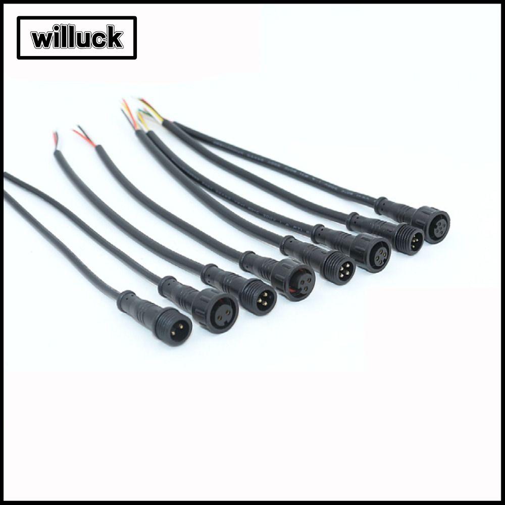 WILLUCK 2Pin 3Pin 4Pin แจ็ค,สายสีดํา 2Pin 3Pin 4Pin ชายหญิง LED Connector,ไฟ LED 20 ซม.IP67 สายไฟกัน