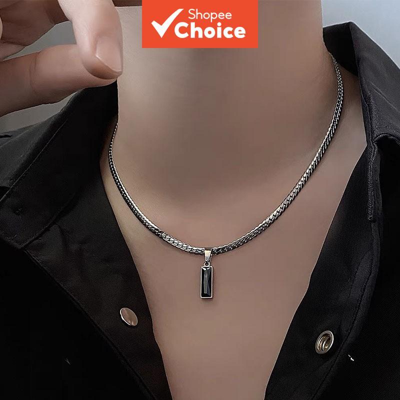 สร้อยคอโซ่จี้สีดําสําหรับผู้ชาย เรียบง่าย ทันสมัย สไตล์ฮิปฮอป เข้ากับทุกสไตล์