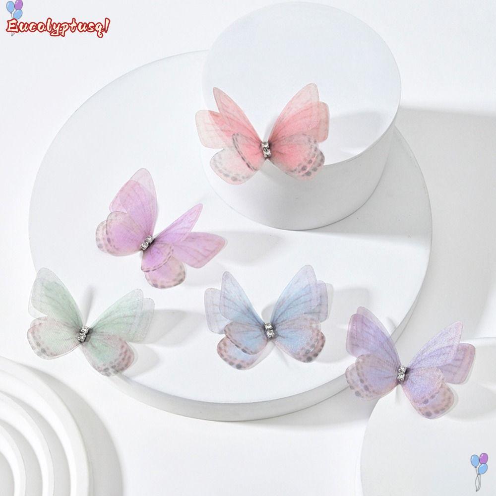 EUCALYPTUSQ1 50 ชิ้น Organza ผ้าผีเสื้อ Appliques,ผ้าโปร่งชีฟองผีเสื้อปักแพทช์,แฟชั่น Handmade Double-layer เสื้อผ้าเย็บ Patch เจ้าสาวอุปกรณ์เสริมผม
