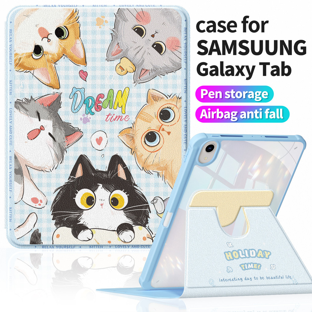เคส Samsung Tab A9+ 11 | หนังพิมพ์ลายสุนทรียศาสตร์เกาหลีให้ความรู้สึก | ทนสิ่งสกปรกและกันกระแทก | อะคริลิค Hard Back Casing Tab A9 8.7" 360° ก1179 หวาน 梦猫