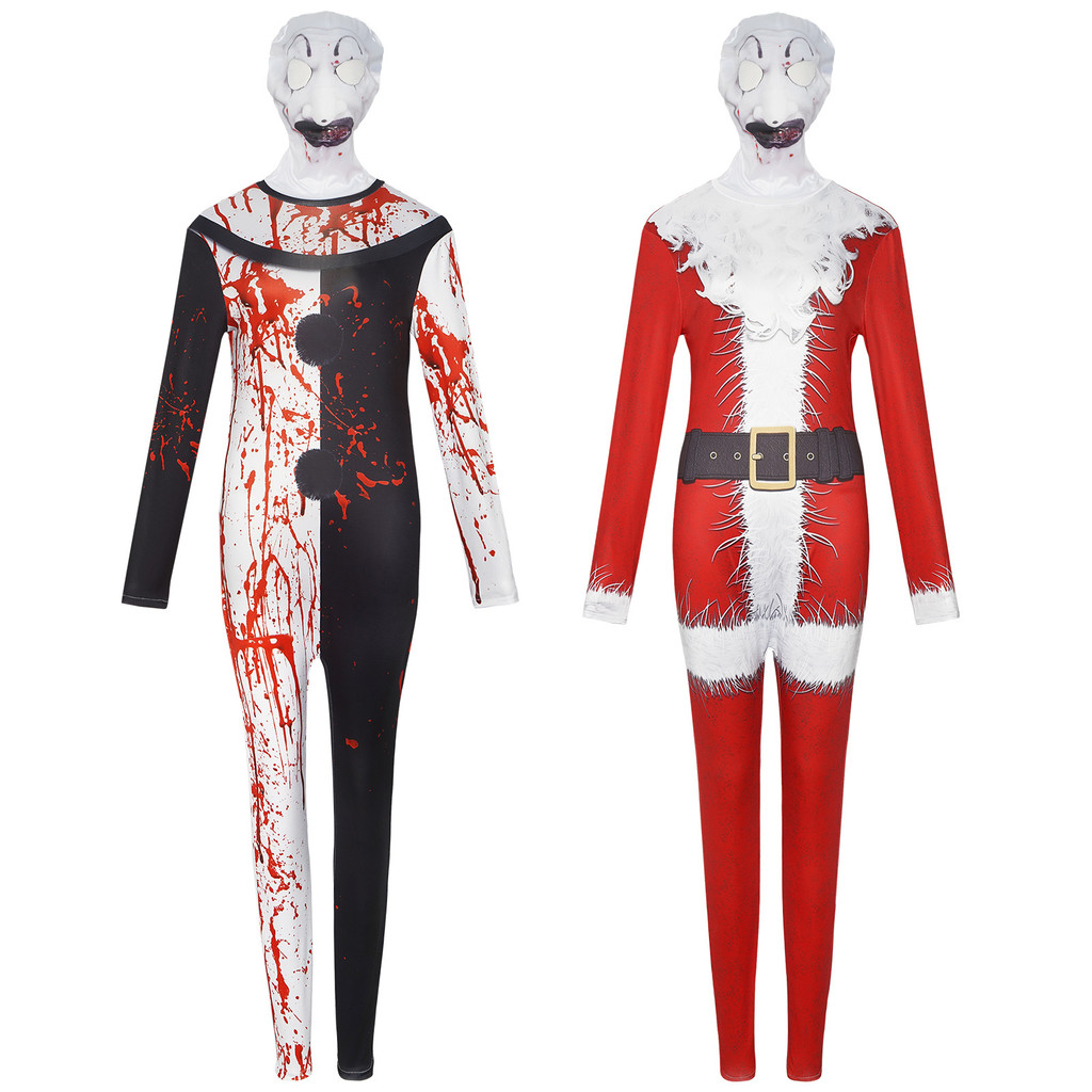 Halloween Scary Clown Jumpsuit Cosplay Costume Christmas Clown Tight-Fitting Bodysuit Cosplay Outfit