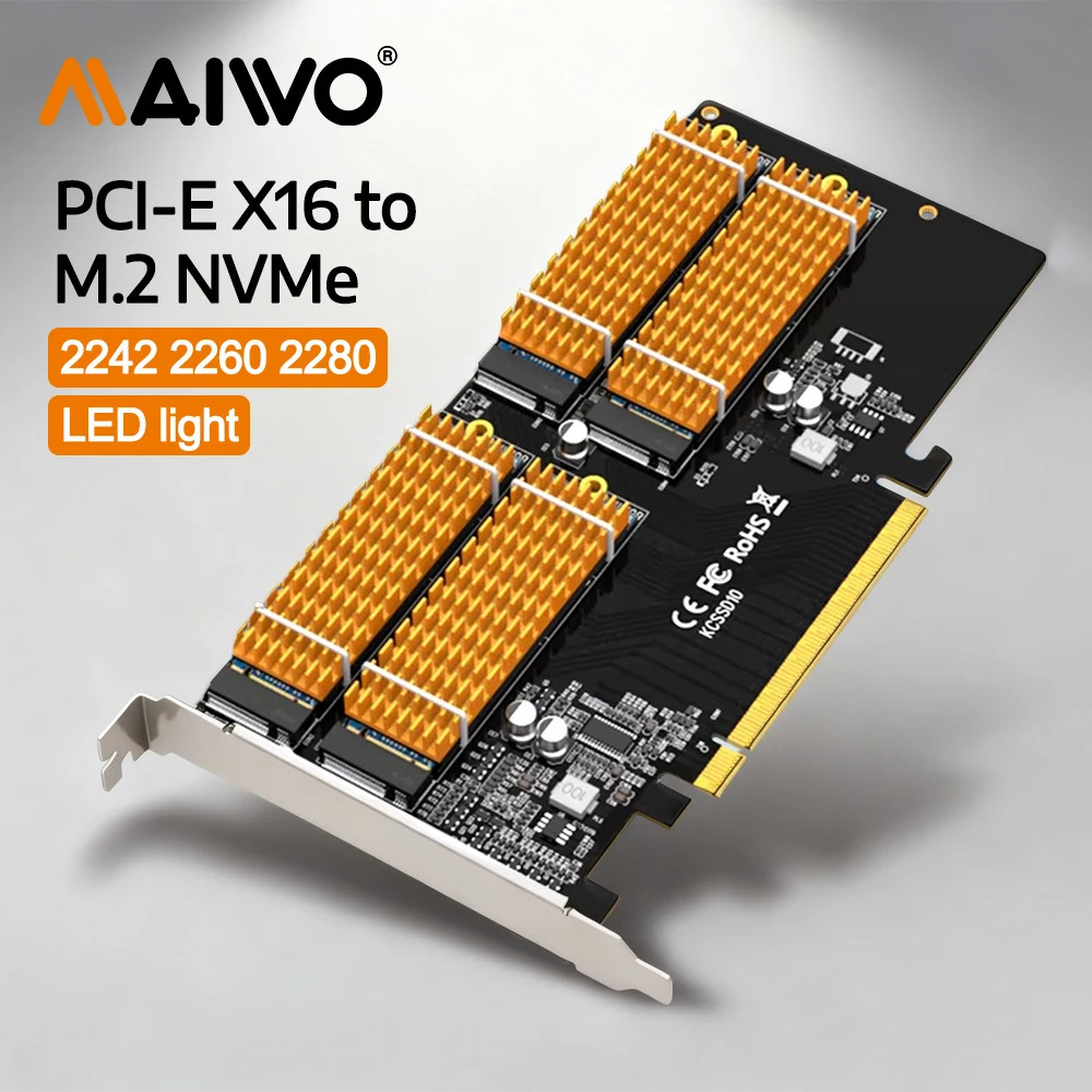 MAIWO NVMe การ์ดขยาย PCIe 3.0 ถึง M.2 NVMe SSD Converter 4 Bay Raid Array การ์ด PC เมนบอร์ด PCI-e X1