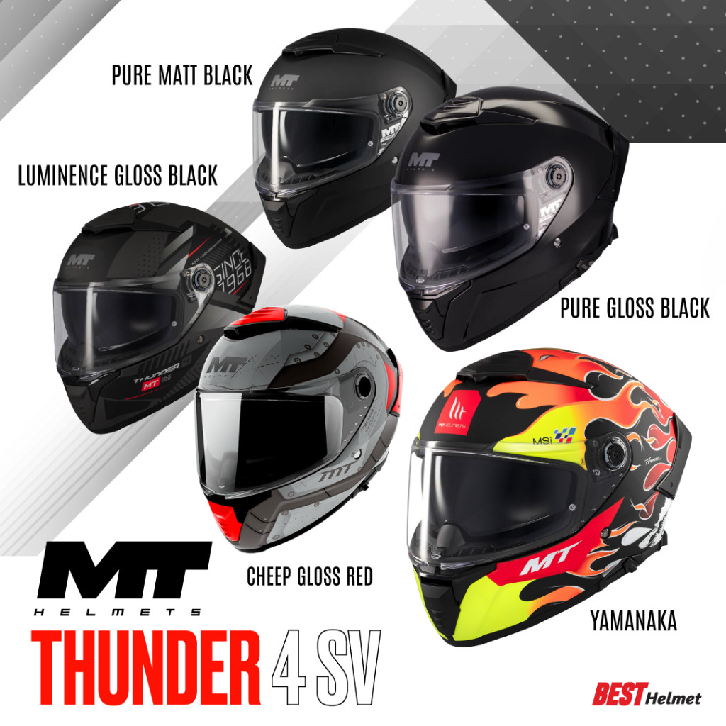 หมวกกันน็อคเต็มใบ มีแว่นด้านใน MT THUNDER 4 SV 4,290 - 4390.- (สามารถซื้อชิลด์แต่งเพิ่มได้)