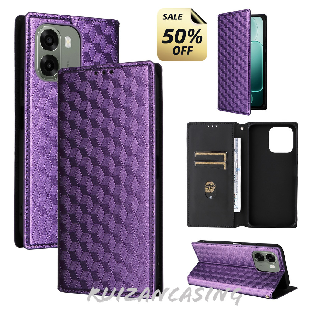 เคสโทรศัพท์สําหรับ OPPO A6X A6 Pro 4G 5G A6Pro 2025 ปลอกหรูหรา Checkered PU หนังการ์ดแบบพกพาฝาครอบแม่เหล็ก