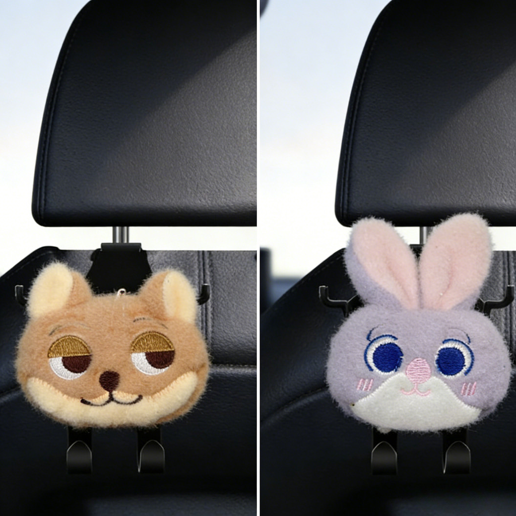 ตะขอแขวนเบาะรถยนต์ลายการ์ตูน Bunny & Fox | ที่แขวนพนักพิงศีรษะมัลติฟังก์ชั่นพร้อมตะขอถุงขยะ + ที่วางแก้วน้ํา | อุปกรณ์เสริมที่นั่งด้านหลัง