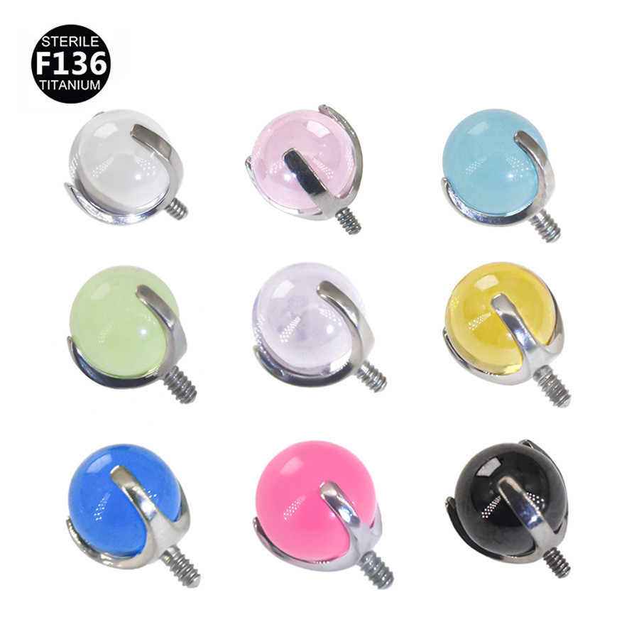 F-136 ไทเทเนียมรอบ Corundum เครื่องประดับแก้วหัว Lip Stud ต่างหูลิ้น Stud อุปกรณ์เสริม 3 ~ 5 มม.0.9 