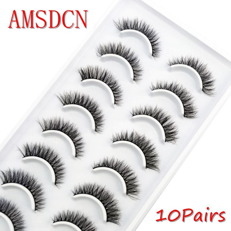 HBZGTLAD 10 pairs Eyelashes 3D Natural Long False Lashes Fluffy Soft Cross Manga Lashes Wispy Natura