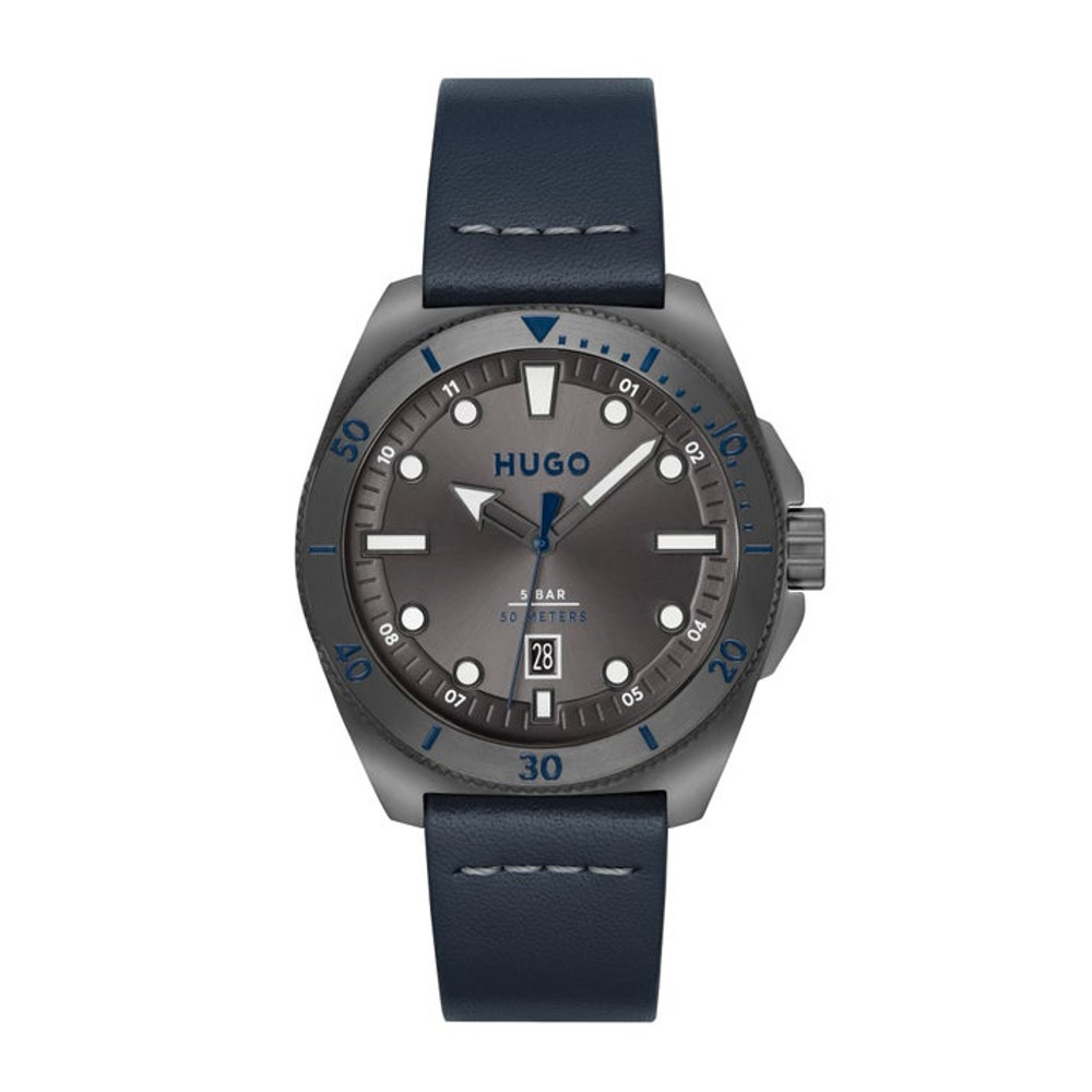 HUGO BOSS นาฬิกาข้อมือผู้ชาย VISIT รุ่น HB1530302 สายหนัง สีน้ำเงิน 44มม.