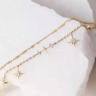 Jinjoo สร้อยคอ+สร้อยข้อมือ รุ่น Starfall Layer สแตนเลส ไม่ลอกไม่ดำ ใส่อาบน้ำได้ หลากหลายสี Rose gold Silver Gold