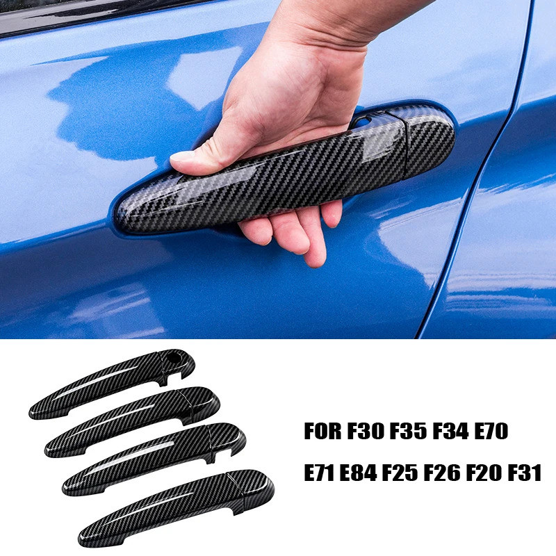 Car Carbon Fiber Style Exterior Door Handle Cover Sticker Trim For BMW F30 F35 F34 E70 E71 E84 F25 F