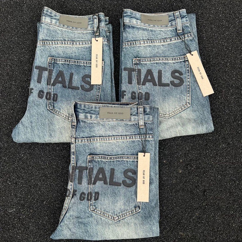 FEAR OF GOD Double Line Blue Heavy Industry ล้างกางเกงยีนส์ High Street คู่ผู้ชายผู้หญิงกางเกงยีนส์
