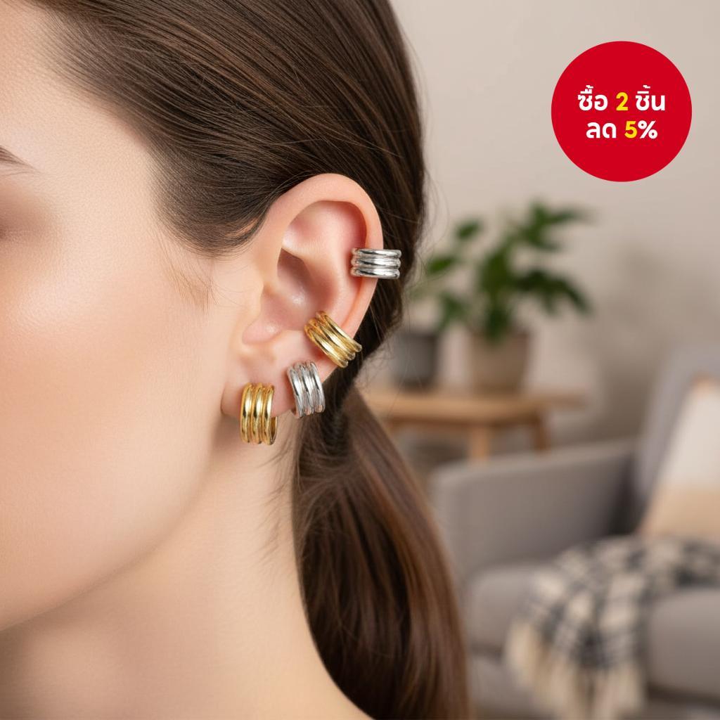 ต่างหูหนีบ E62 ชุบทอง 18K สแตนเลส สําหรับผู้หญิง